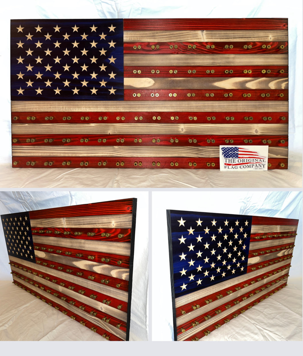 Wood American Flag Military Challenge Coin Display newest - Red